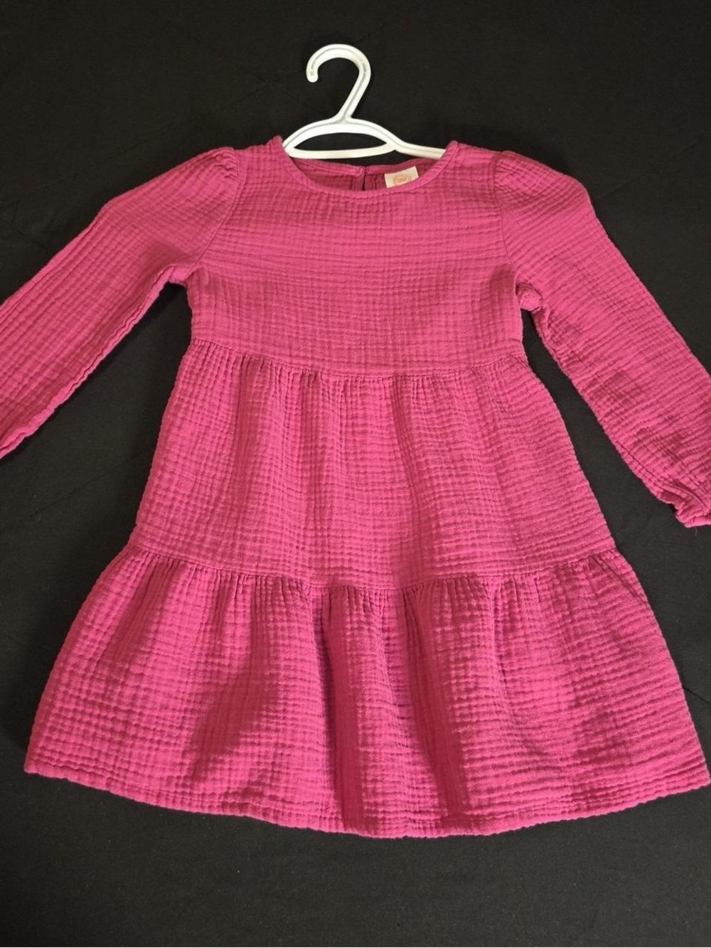 Wonder Nation Girls 3T Deep Pink Cotton Gauze Tiered Dress Long Sleeve Fall
